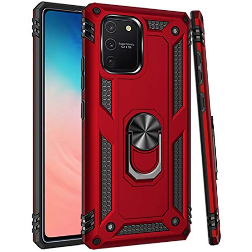 Zoeirc Case for Galaxy S10 Lite/Samsung A91, Military Grade Magnetic Car Ring Holder Kickstand Defender Protective Cover Case, Red
