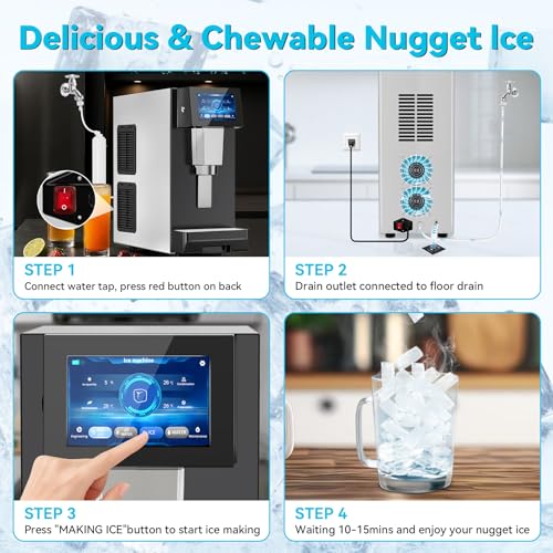 Image of Nugget Ice Maker Machine Countertop, Ice /Water /Ice & Water Optional, 95LBS /24H Soft Pellet Crushed Chewable Ice Machine with Self-Cleaning for Home Office Kitchen Party RV