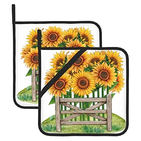 Sunflower Filed Kitchen Everyday Basic Pot Holder Autumn Flowers Heat Resistant Potholder for Cooking Baking Barbecue Pack of 2, 8x8 Cover