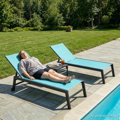 Image of PURPLE LEAF Oversized Patio Lounge Chairs Set of 2 w /Wheels Turquoise Blue