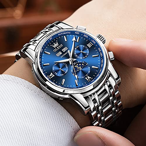 Image of OLEVS Automatic Men Watch Self Winding Mechanical Luxury Dress Moon Phase Stainless Steel Waterproof Luminous Calendar Wrist Watch