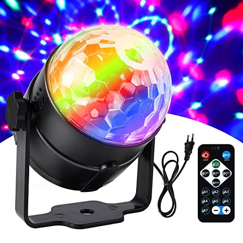 Taekooki Luces Discoteca para Casa, 360°Bola Discoteca Giratoria, con Mando a Distancia, Bola de Discoteca 7 RGB Colorear 3 Modos, para Casa, KTV, DJ, Fiesta, Bar, Navidad, etc Cover