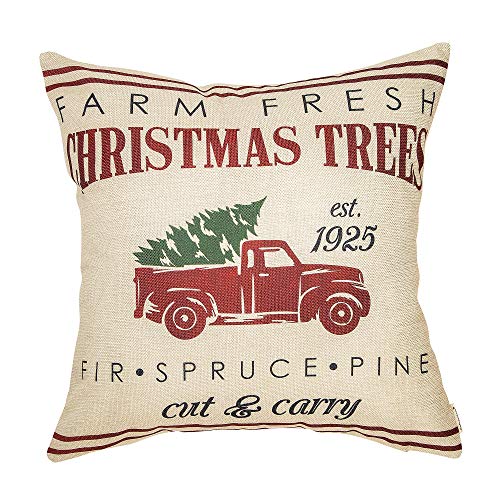 Fahrendom Rustic Farmhouse Style Farm Fresh Christmas Trees Red Vintage Truck with Trees