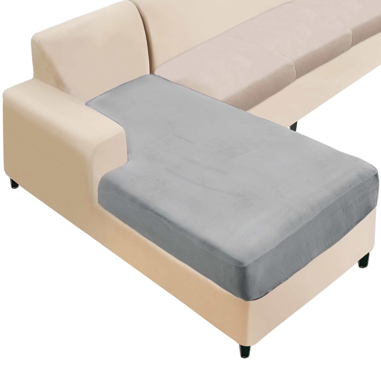 NAISI Sectional Couch Cover 1 Piece Velvet Separate Chaise Lounge Cover Soft Stretch Sofa Slipcovers for Left/Right Chaise Sectional Couch(Chaise Lounge,Light Grey)