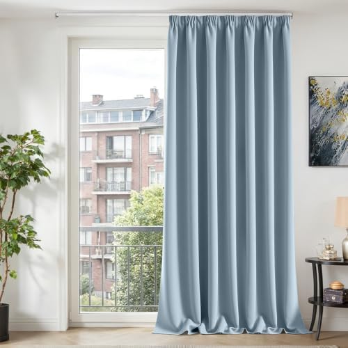 TOPICK Gardinen Vorhänge Verdunklungsvorhänge H260xB200 1 Stück Hellblau | Gardinen mit Kräuselband Schlafzimmer Vorhänge Blickdicht Wohnzimmer Blackout Curtain Living Room Gardine
