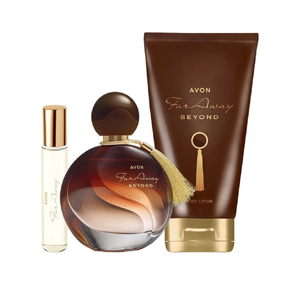 Avon Set Far Away Beyond Le Parfum 50ml + Körperlotion 150ml + Taschenspray 10ml+ Geschenkbox neuer Far Away Duft für Damen