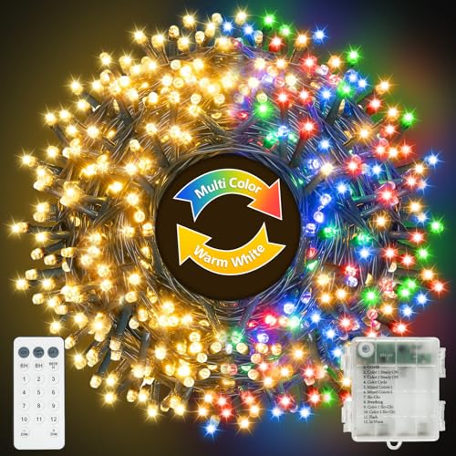 YIFMOO 20M 200LED Lichterkette Batterie, Warmweiß + Bunt...
