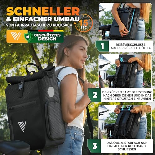 MIVELO 3in1 Fahrradtasche für Gepäckträger I Rucksack & Gepäckträgertasche hinten - in 15 Sekunden umgebaut I Fahrradrucksack 100%… – Ansicht 4