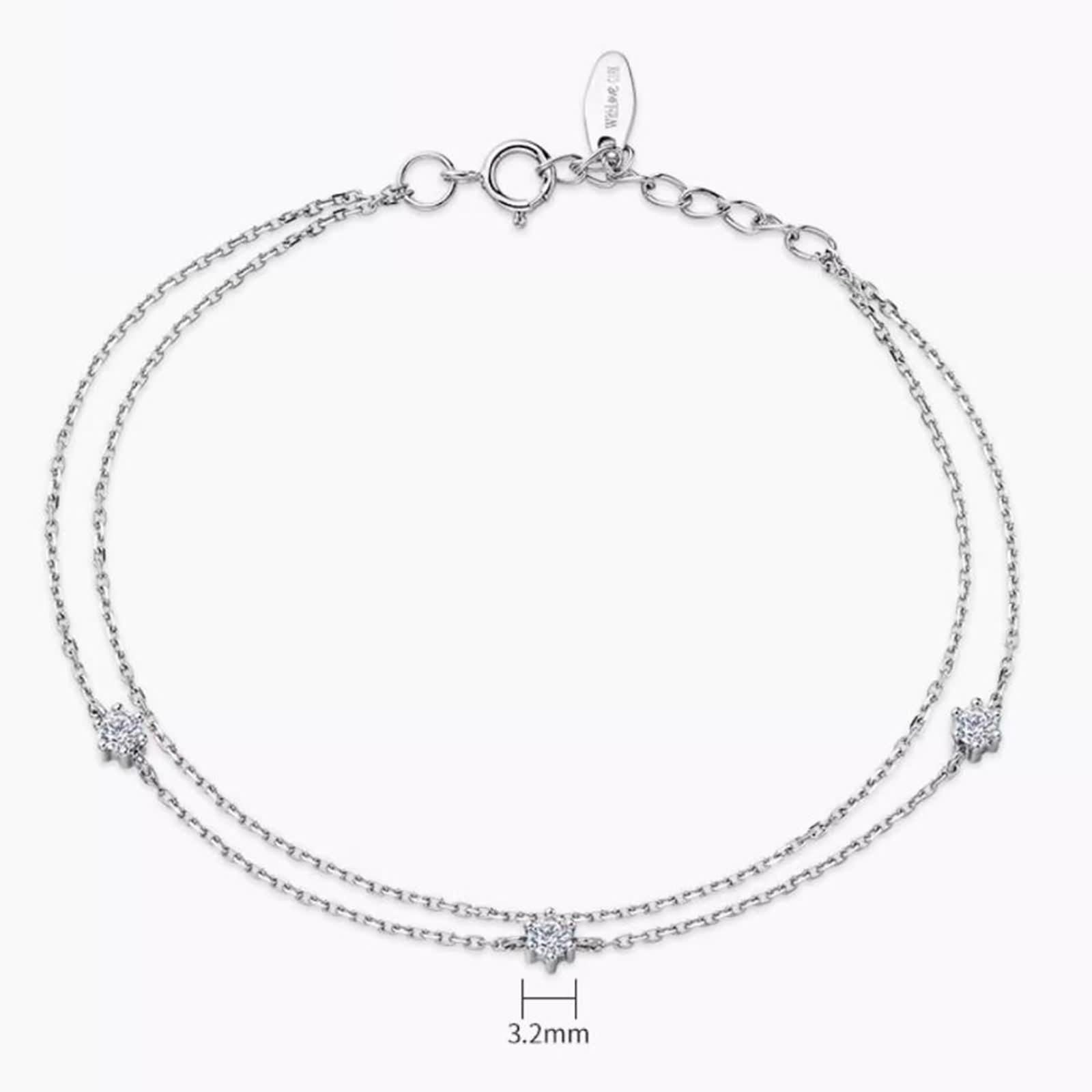 Pulsera de cadena para mujer, pulsera de cadena con diamantes blancos de 0,15 quilates, doble capa, joyería redonda de oro blanco