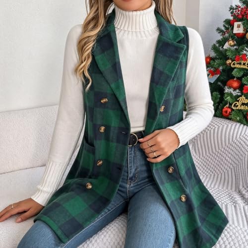 Plaid Vest for Women Fall Winter Sleeveless Button Blazer Jackets Waistcoat - image 2