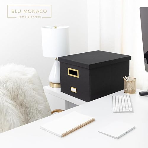 Miniatura 2 de BLU MONACO Caja de archivos colgante con tapa, organizador de documentos negro para documentos de tamaño carta y legal