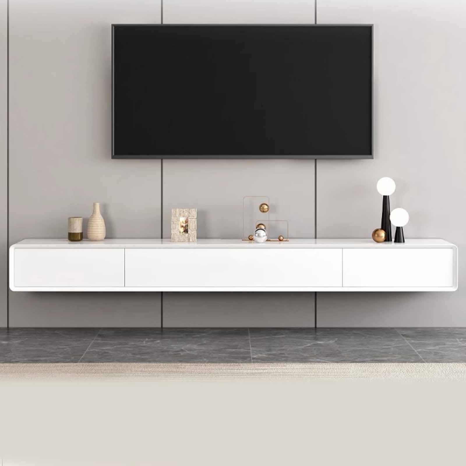 Générique Meuble TV Suspendu Blanc - Meuble multimédia Mural avec tiroirs, 180 cm, Solution de Rangement Moderne pour Salon, Chambre et espaces de Divertissement