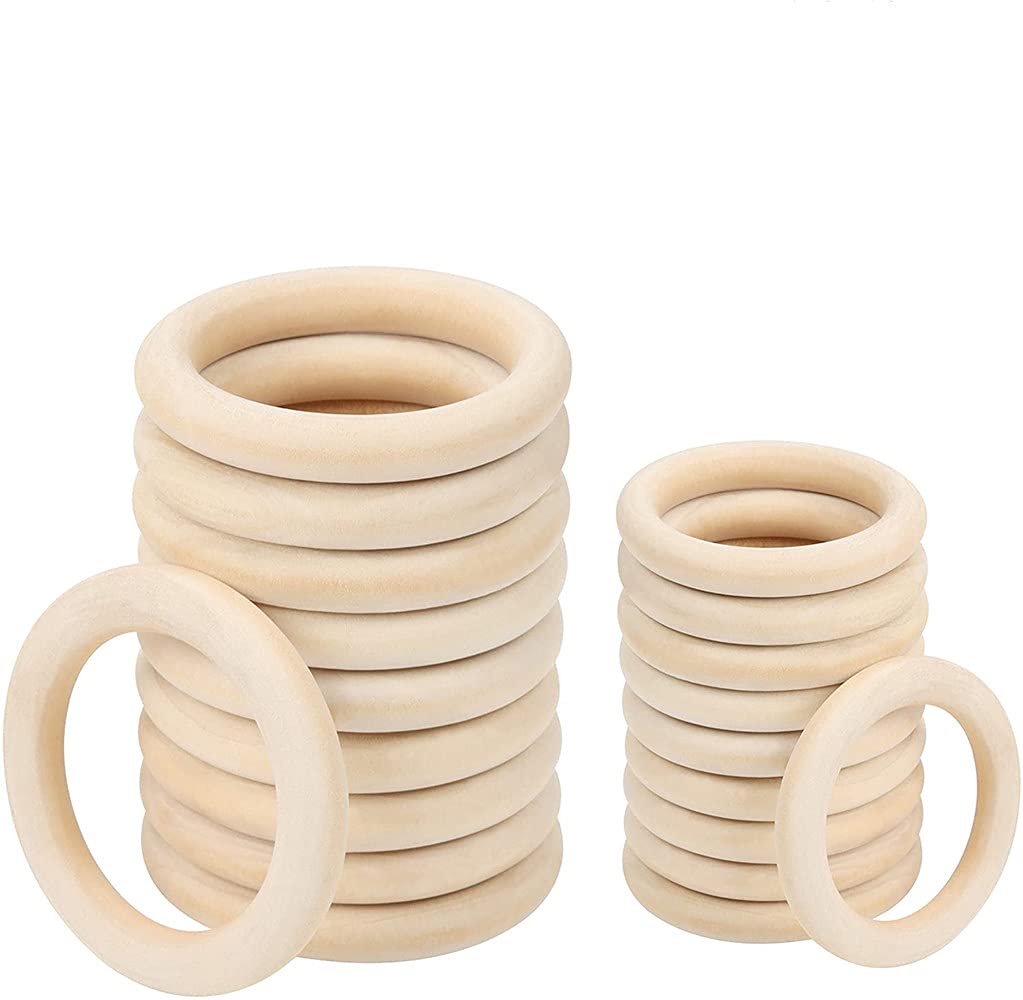ASelected Lot De 50 Anneau Bois Naturel, 55 Anneau En Bois Cercle Artisanat Non Fini, Anneau