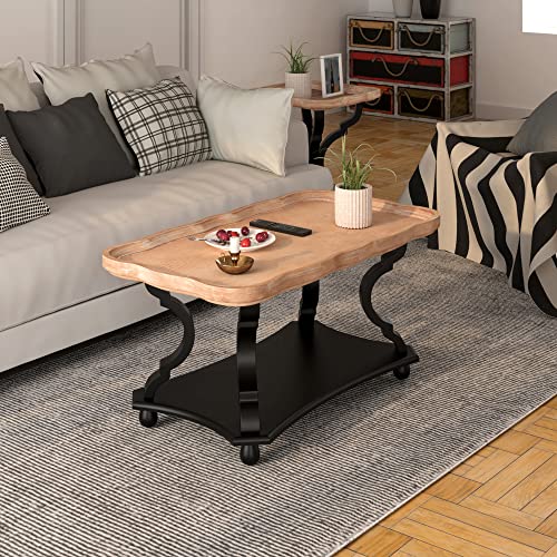 Cozayh Rustic Farmhouse Cottagecore Coffee Table, Natural Tray Top Sofa Table For Family, Dinning Or Living Room, Small Spaces, Handcrafted Finish, Modern,Black (F04006-1) #TOP3