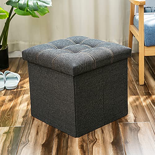 Ottoman pliant en tissu gris 38cm coffre de rangement de salon