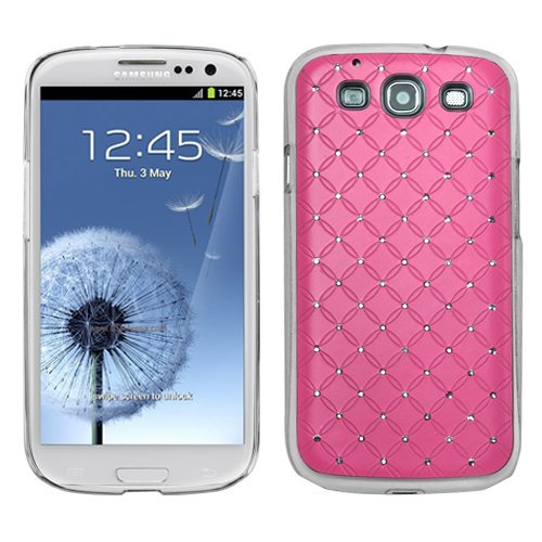 Hot Pink Lattice Studded Diamond Back Protector Case Phone Cover for Samsung Galaxy S III / S3