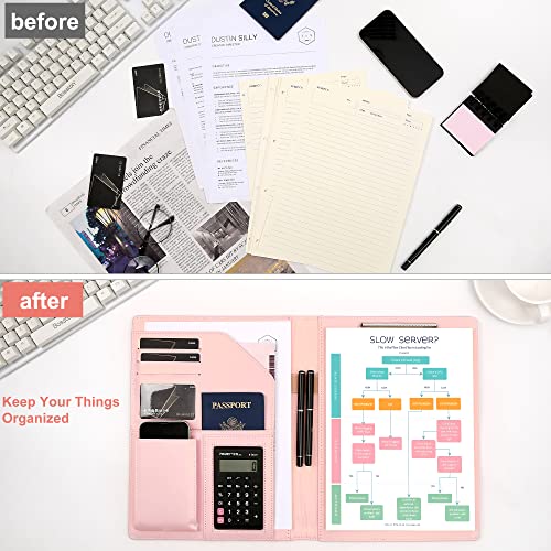 Cagie Resume Portfolio Folder With Letter/A4 Size Clipboard Pink Leather Padfolio For Women Professional Business Portfolio Organizer For Interview School Office Conference #TOP1