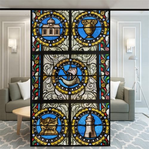 Xijier No Glue Decorative Privacy Frosted Window Film Classical Style Glass Door Window Covering Window Decals Window Sticker for Home Office 89x140cm(35