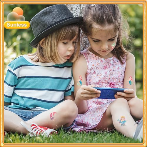Rusoz Sirène Tattoo Enfants,8 Feuilles de Tatouage Métallique Enfants Résistant à l'eau Sûr et Durable Tatouages Enfants pour l'extérieur, les fêtes avec les amis, etc. – vue 4