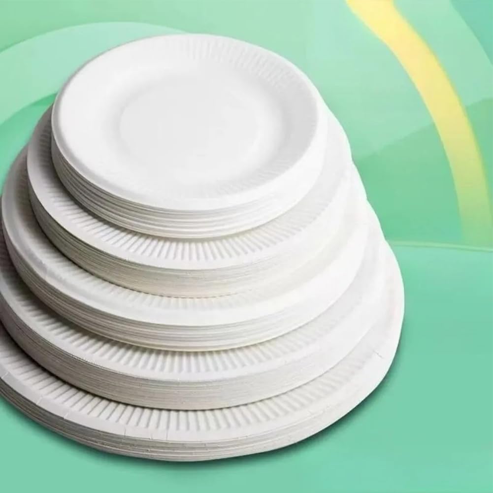 50 Pezzi Piatti di Carta USA e Getta, stoviglie di Carta Rotonde Bianche per Feste, Picnic, Barbecue, Dessert