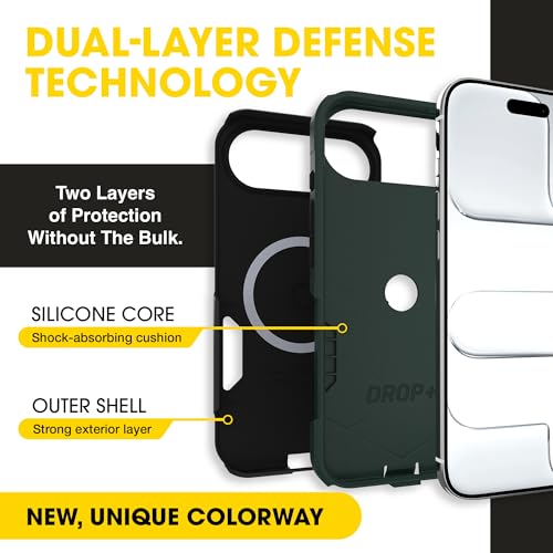 Image of OtterBox iPhone 17 Air (Only) - Commuter Series Case - Built-in MagSafe - Thin, Dual-Layer, Pocket-Friendly, Port Cover - Forest Night (Black /Green)
