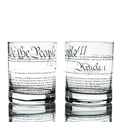 Greenline Goods Whiskey Glasses – United States Constitution (Set of 2) | 10 oz Tumblers - American US Patriotic Gift Set | Old Fashioned Cocktail Glasses