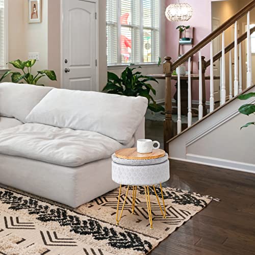 Cpintltr Modern Velvet Foot Rest Stool Upholstered Round Storage Ottomans Multipurpose Dressing Stools Luxury Home Decor Ottoman Coffee Table Top Cover Footstool With Metal Legs For Couch Light Grey #TOP5