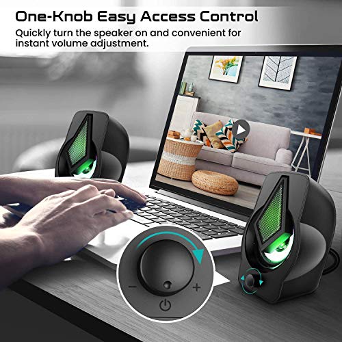 Computer Speakers ELEGIANT PC Speakers with 3 Light Modes, USB Powered Stereo Speakers, with 3.5mm AUX and Volume Control, Compatible with Gaming Desktop, PC Cellphone Tablets Desktop Laptop