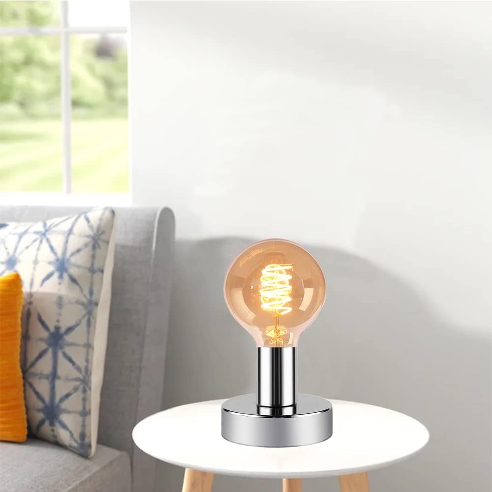 Industrial Table Lamp Base,Small Polished Metal Desktop Light Sockets Base Only,Vintage E26/E27 Edison Screw Light Bulb Holder Base,with 6ft Cord Switch Plug Bulb Base Holder（Silver）