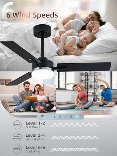 Image of LANMEL Ceiling Fan with Light, Modern Flush Mount Low Profile with Remote Control, Reversible, 3CCT Dimmable, Quiet,LED for Bedroom, Living Room, Indoor /Outdoor Patio Use 42 Inch Silver & Black