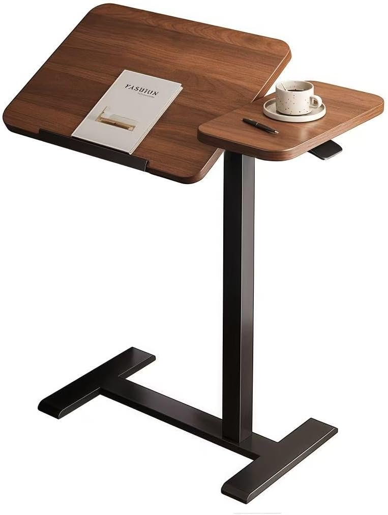 Overbed Table with Wheels, Height Adjustable Rolling Laptop Stand with Tilting Desktop, Mobile Bedside Desk for Bed and Sofa, Portable Tray Table for Home Use (Walnut)