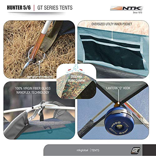 Ntk Hunter Gt 5 To 6 Person | 9.8 By 9.8 Foot Outdoor Dome Woodland Camo Camping Tent 100% Waterproof 2500Mm, Easy Assembly, Durable Fabric Full Coverage Rainfly - Micro Mosquito Mesh #TOP4