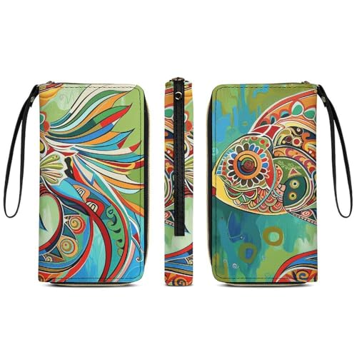 Womens Leather Wallets With Colorful Fish Wallet for Women Large Capacity Card Phone Holder Ladies Purse with Wriststrap3