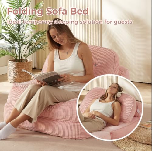 NESLAKO Pink Boneless Chair Bed with Pillow & Blanket, Foldable Sofa Bed - image 3