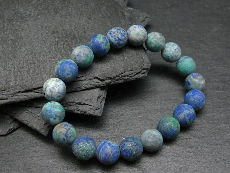 Natural Dioptase Chrysocolla Malachite Shattuckite 10mm Round Shape Smooth Cut Beads 6.5 Inch Stretchable Bracelet For Men & Women. Unisex Bracelet For Healing, Meditation &... - Image 3