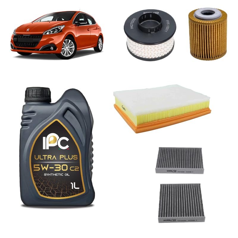 Kit tagliando 4 filtri + 5L olio 5W-30 IPC C2 compatibile con Peugeot 208 i 1.5 BLUEHDI 100 Gasolio 2018-2019