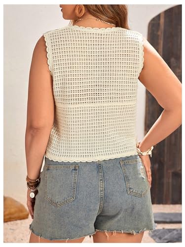 Image of Verdusa Women's Sweater Vest Button Front V Neck Sleeveless Crochet Plaid Checkered Knit Sweater Vest