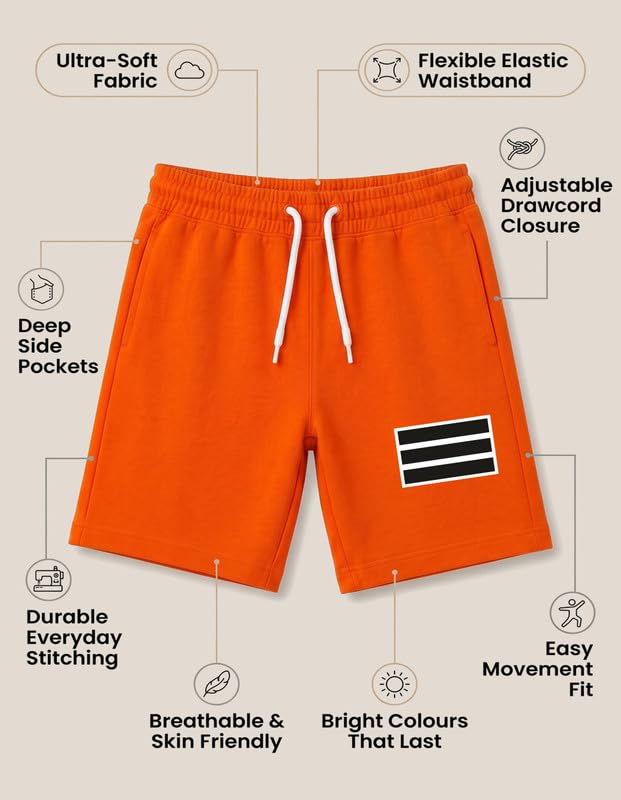 Image of Nusyl Solid & Printed Cotton Blend Shorts for Boys | Comfortable Casual Shorts | Soft Breathable Fabric with Elastic Waistband | Relaxed Fit | 2-16 Years | Multiple Colors