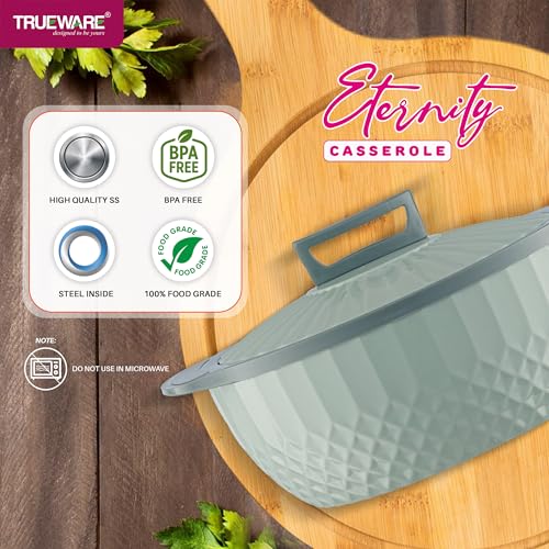 Image of Trueware Eternity Inner Steel Insulated 2500 ML Thermoware Casserole | BPA Free | Odour Proof | Food Grade | Easy to Carry | Serving | Curd Maker | Hot Pot (Green)