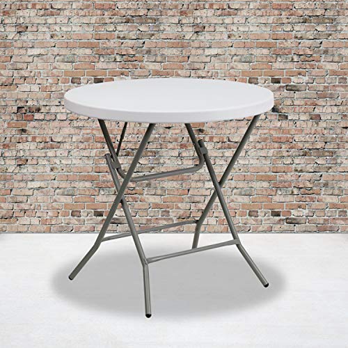 Flash Furniture 2.63-Foot Round Granite White Plastic Folding Table & 2.6-Foot Round Granite White Plastic Bar Height Folding Table #TOP2
