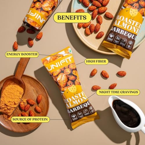 Image of Unifit Barbeque Almonds 40g | Roasted with Smoky Barbeque Almonds (BBQ) | High Protein Party Snacks, Healthy Crunchy Snack, Dry Roasted, Healthy Anytime Snacks