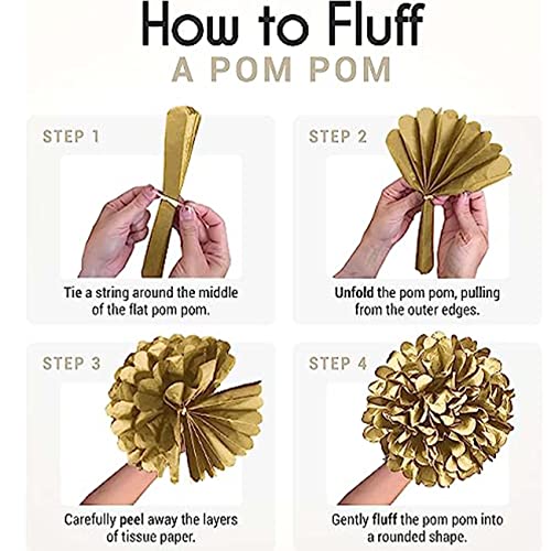 Image of XIKSXITN 12 pc Gold Gradient Tissue Paper Pompoms-Hanging Gold Dot White Paper Pom Poms Paper Flowers Ball for Party Decorative(8&10&12 inch)