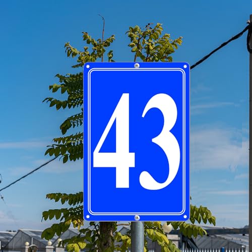 Image of Premium Aluminum Number Signs 43, Metal 12 inch X 8 inch Blue Numbered Signs Outdoor for Parking Lots, Floor, Dock, Court, Aisle, Field, High Visibility, No Fade, Weather-resistant