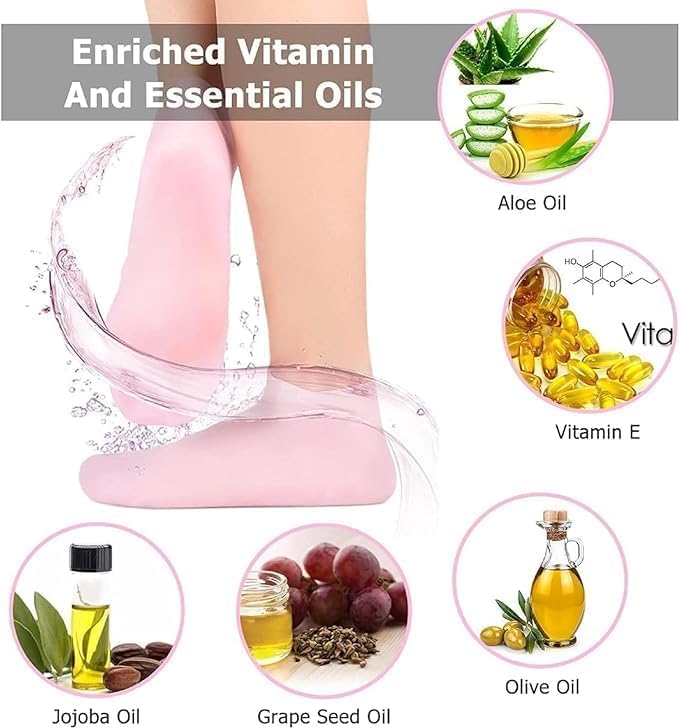 KEMLOZE Silicone Socks For Women, Moisturizing Foot Socks, Soft Gel Socks, Aloe Socks, Women Spa Pedicure Socks Multicolor (Silicon socks, 1, count) (Thin Gel Socks, 1 Pair, Pink) 3