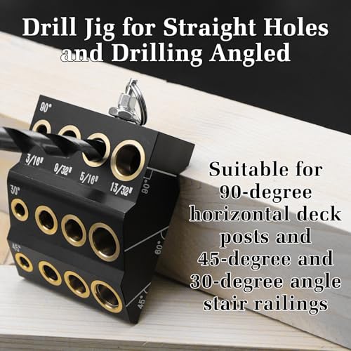 Drill Guide Jig for Hand Drill, Drill Jig for Straight Holes and Drilling Angled,30 45 90 Degree Metal Portable Drill Guide for Stairs Handrails, Cable Railings, Decks, and Wood Posts