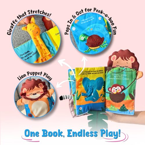 Image of Jungle Peek-A-Boo Cloth Book for Babies 6-18 Months | Soft Interactive Lift-the-Flap Toy | Sensory Crinkle Fabric Book | Early Learning Animal Activity Toy for Infants & Toddlers