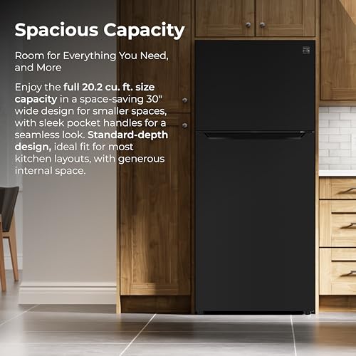 Image of Kenmore 30 inch Top Mount Refrigerator with Freezer - Adjustable Shelving, Humidity-Controlled Crispers, LED Lighting, ENERGY STAR Certified, Garage Ready, 20.2 cu. ft. Capacity - Black