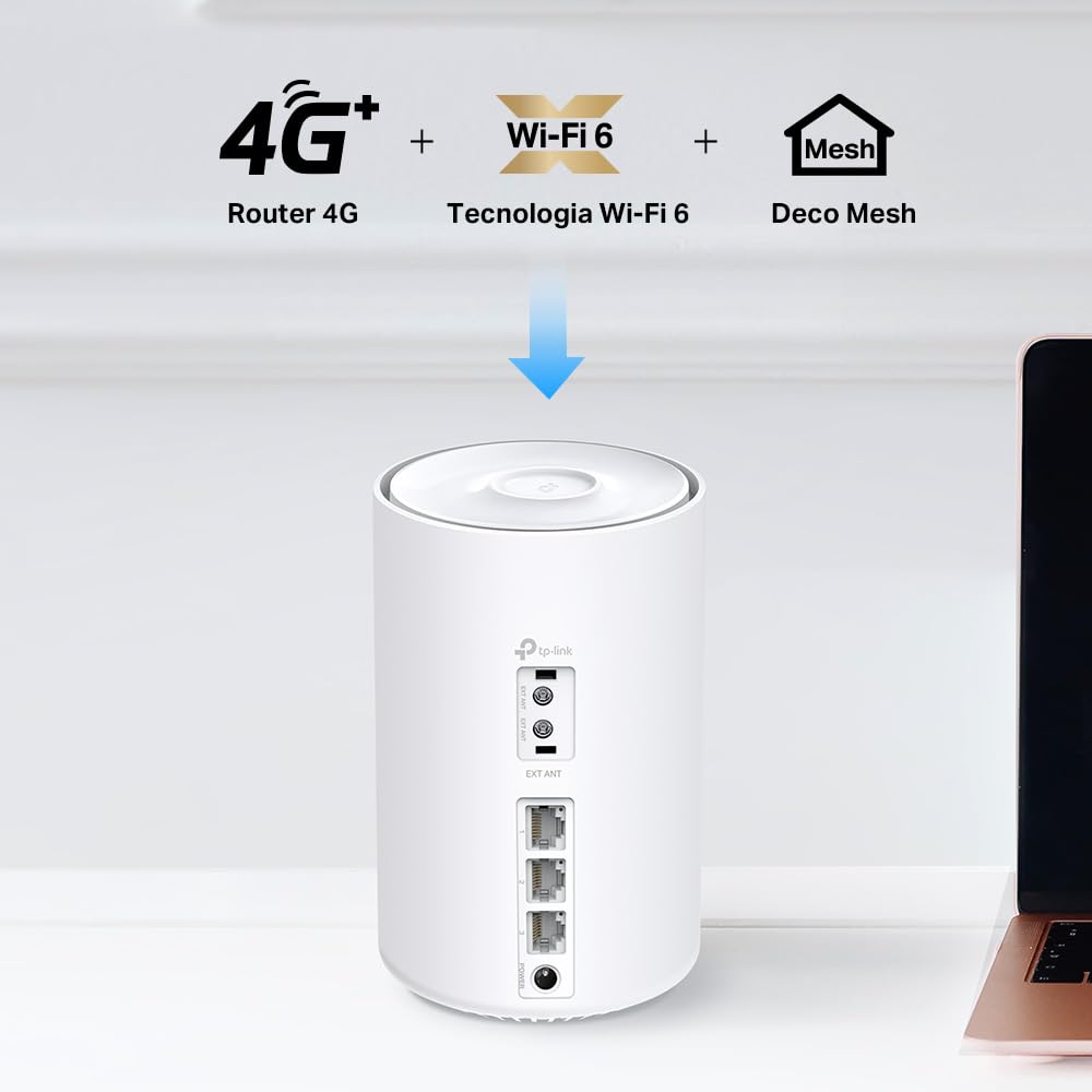 TP-Link Deco X1500-4G, Router 4G+ CAT6 con SIM Card, Wi-Fi 6 Mesh, Dual Band AX1500, Seamless Roaming, 3 Porte Gigabit Ethernet, Parental Control, 1 pz, Copertura fino a 190 m2, Compatibile con Alexa