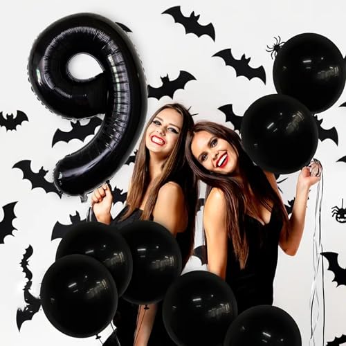 Image of Number Balloons Black Party Balloon - Giant Number 9 Balloon, 40 Inch Large Balloon for Birthday Decorations, Black Party Supplies for Men Women