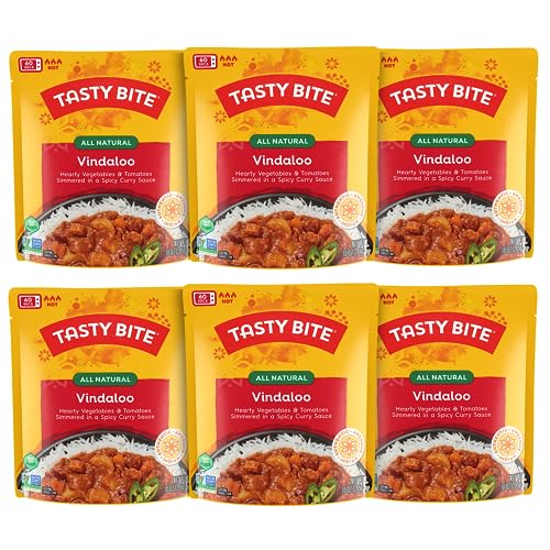 Tasty Bite Hot &amp; Spicy Vindaloo, 10 Ounce, Pack of 6, Ready to Eat, Microwavable Entree, Sweet &amp; Sour, Vegetarian